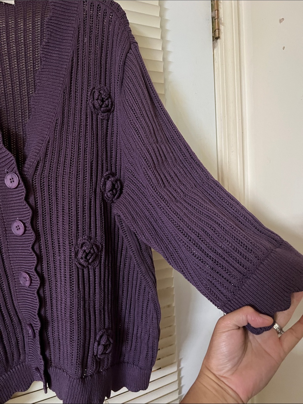 Indigo Thread Co. Purple Women's Button-Front Knit Cardigan Sweater - Picture 3 of 9